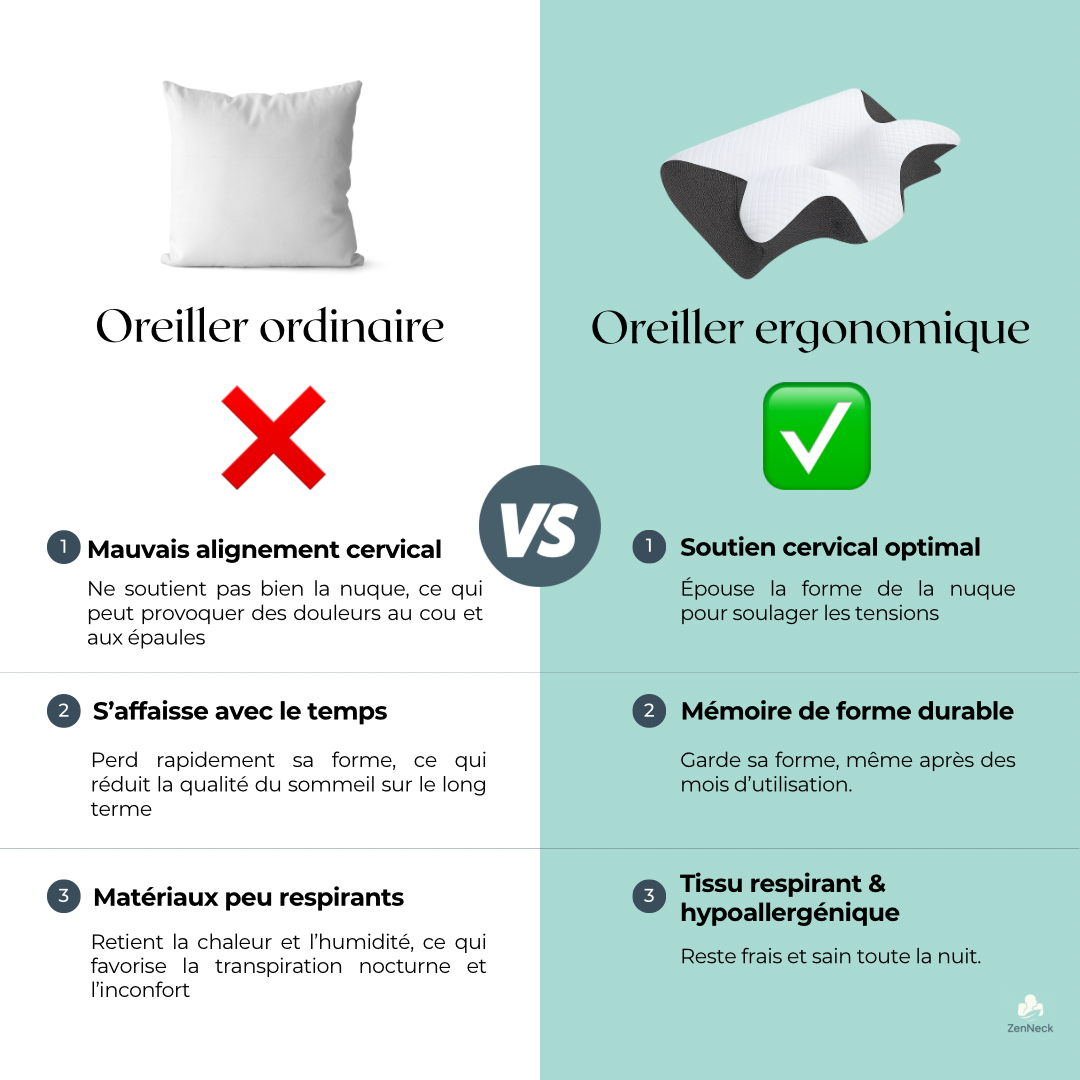 ZenNeck - Oreiller cervical Ergonomique à Mémoire de Forme